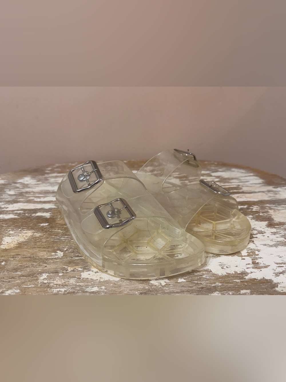 CL by Laundry Clear Jelly Slide Sandals with Silver Buckles